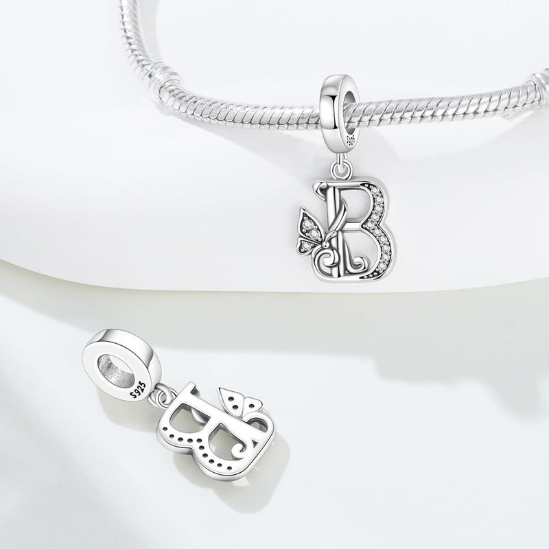 PANPOKI Store 2 Pack 925 Sterling Silver Butterfly Letter Charms for Bracelets and Necklace Alphabet Initial Dangle Pendants Round Spacer Beads Pave Cubic Zirconia Jewelry Gift for Women - Image 5
